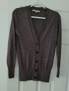 LOFT Women's Brown V-Neck Button Cardigan